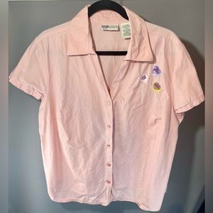 Valentines Day vintage Faded Glory candy hearts pink button down blouse